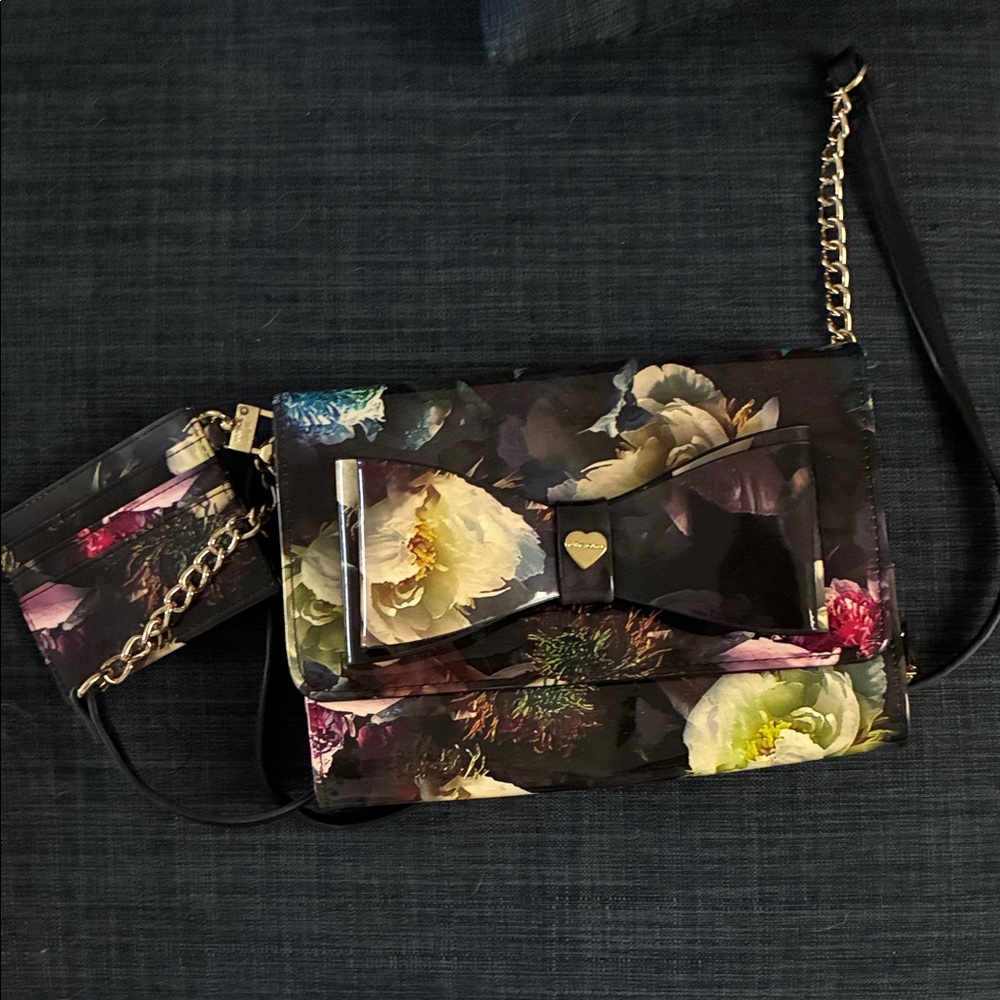 Floral Bow Crossbody Bag - Black Multi
